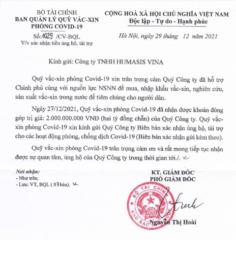 Humasis Vina ủng hộ 2 tỉ đồng cho Quỹ Vắc-xin COVID-19 - Ảnh 2. Humasis Vina ủng hộ 2 tỉ đồng cho Quỹ Vắc-xin COVID-19 - Ảnh 2.