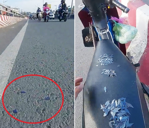 Vừa ra quân quét đinh rải dọc quốc lộ 1, hàng trăm miếng đinh sắc nhọn lại xuất hiện - Ảnh 1. Vừa ra quân quét đinh rải dọc quốc lộ 1, hàng trăm miếng đinh sắc nhọn lại xuất hiện - Ảnh 1.