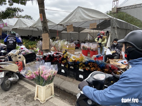 Chiều cuối cùng năm Tân Sửu: Các điểm bán đào, quất, lan... ở Hà Nội ế khách, hoa bó đắt hàng - Ảnh 7. Chiều cuối cùng năm Tân Sửu: Các điểm bán đào, quất, lan... ở Hà Nội ế khách, hoa bó đắt hàng - Ảnh 7.