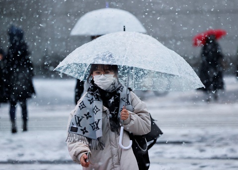 Tuyết rơi bất thường phủ trắng thủ đô Tokyo, tàu xe trễ nải nhưng dân thích - Ảnh 2. Tuyết rơi bất thường phủ trắng thủ đô Tokyo, tàu xe trễ nải nhưng dân thích - Ảnh 2.