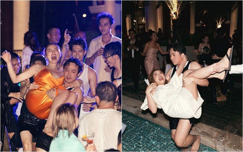 Trấn Thành bị vợ nhắc khéo vì bế các cô gái trong tiệc cưới Diệu Nhi - Ảnh 1. Trấn Thành bị vợ nhắc khéo vì bế các cô gái trong tiệc cưới Diệu Nhi - Ảnh 1.