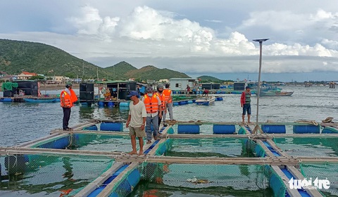 Đưa lồng bè ra khỏi khu tránh bão Ninh Chử - Ảnh 1. Đưa lồng bè ra khỏi khu tránh bão Ninh Chử - Ảnh 1.
