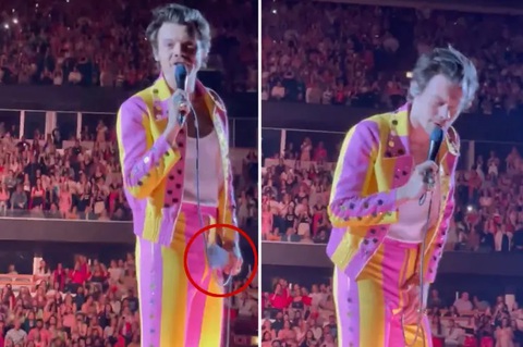 Harry Styles lại bị tấn công bằng vật thể lạ khi đang trình diễn - Ảnh 2. Harry Styles lại bị tấn công bằng vật thể lạ khi đang trình diễn - Ảnh 2.