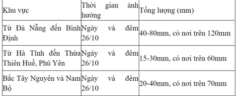 Thời tiết 26-10: Từ Đà Nẵng đến Bình Định sẽ mưa vừa, mưa to - Ảnh 1. Thời tiết 26-10: Từ Đà Nẵng đến Bình Định sẽ mưa vừa, mưa to - Ảnh 1.