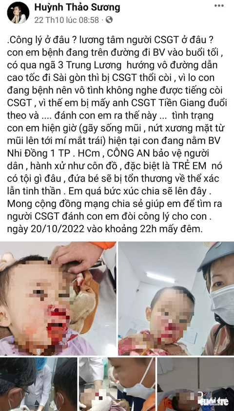 Xác minh vụ người mẹ tố cảnh sát giao thông đánh con trai 3 tuổi gãy sống mũi - Ảnh 1. Xác minh vụ người mẹ tố cảnh sát giao thông đánh con trai 3 tuổi gãy sống mũi - Ảnh 1.