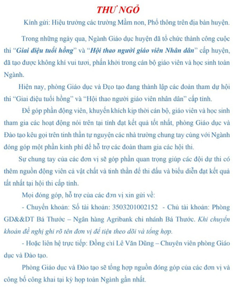 Phòng giáo dục kêu gọi trường đóng tiền để... dự hội thi do sở tổ chức - Ảnh 2. Phòng giáo dục kêu gọi trường đóng tiền để... dự hội thi do sở tổ chức - Ảnh 2.