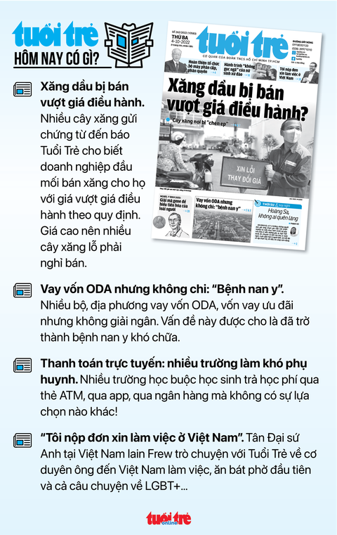 Tin sáng 4-10: Một DN xăng dầu ở TP.HCM xin trả giấy phép; Không xét nghiệm tràn lan vi rút adeno - Ảnh 5. Tin sáng 4-10: Một DN xăng dầu ở TP.HCM xin trả giấy phép; Không xét nghiệm tràn lan vi rút adeno - Ảnh 5.