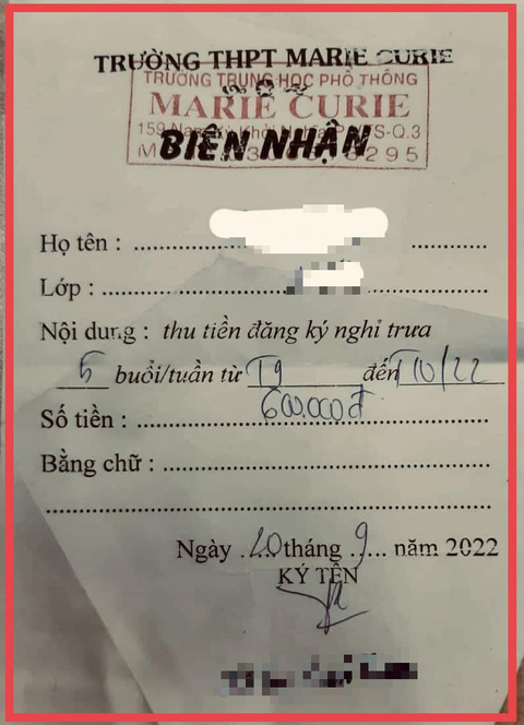 Thu phí nghỉ trưa 15.000 đồng/buổi mỗi học sinh, hiệu trưởng Trường Marie Curie nói gì? - Ảnh 1. Thu phí nghỉ trưa 15.000 đồng/buổi mỗi học sinh, hiệu trưởng Trường Marie Curie nói gì? - Ảnh 1.