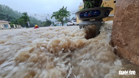 Mưa lớn kéo dài tại Quy Nhơn, xe máy và người đi đường bị nước cuốn - Ảnh 8. Mưa lớn kéo dài tại Quy Nhơn, xe máy và người đi đường bị nước cuốn - Ảnh 8.