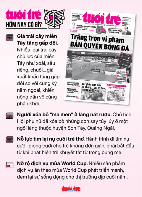 Tin sáng 21-11: Miền Trung và Nam Bộ mưa lớn đầu tuần; Đường dây nóng tố giác cá độ mùa World Cup - Ảnh 6. Tin sáng 21-11: Miền Trung và Nam Bộ mưa lớn đầu tuần; Đường dây nóng tố giác cá độ mùa World Cup - Ảnh 6.