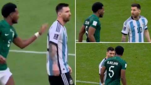 Hậu vệ Saudi Arabia vỗ vào lưng Messi và buông lời giễu cợt - Ảnh 1. Hậu vệ Saudi Arabia vỗ vào lưng Messi và buông lời giễu cợt - Ảnh 1.