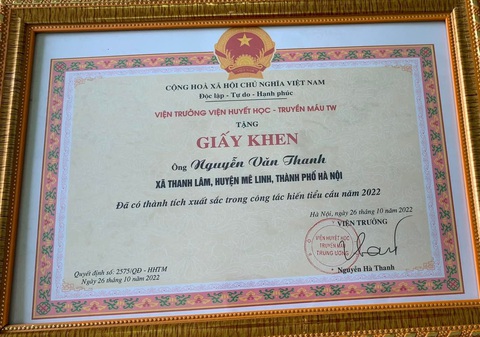 giấy khen hiến tiểu cầu giấy khen hiến tiểu cầu