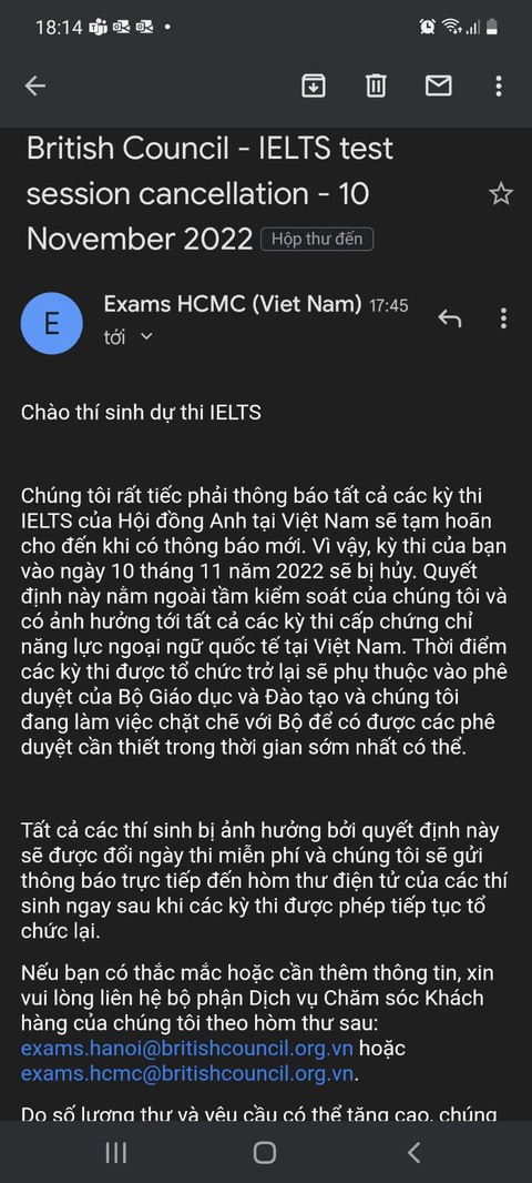 Hội đồng Anh thông báo hoãn kỳ thi IELTS - Ảnh 2. Hội đồng Anh thông báo hoãn kỳ thi IELTS - Ảnh 2.