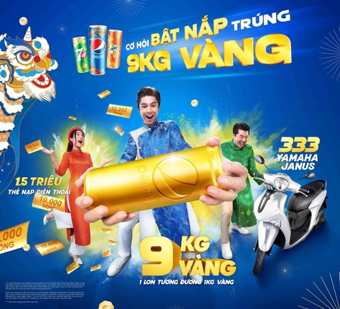 Cơ hội trúng 9kg vàng khi bật nắp Pepsi, 7UP và Mirinda - Ảnh 1. Cơ hội trúng 9kg vàng khi bật nắp Pepsi, 7UP và Mirinda - Ảnh 1.