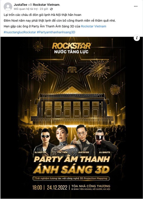 Tóc Tiên, JustaTee hẹn fan ‘quẩy’ party Noel tại Hà Nội - Ảnh 2. Tóc Tiên, JustaTee hẹn fan ‘quẩy’ party Noel tại Hà Nội - Ảnh 2.