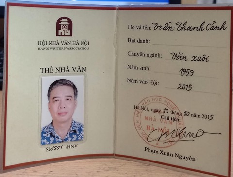 Ông Trần Thanh Cảnh vào Hội Nhà văn Việt Nam, rút khỏi Hội Nhà văn Hà Nội - Ảnh 1. Ông Trần Thanh Cảnh vào Hội Nhà văn Việt Nam, rút khỏi Hội Nhà văn Hà Nội - Ảnh 1.