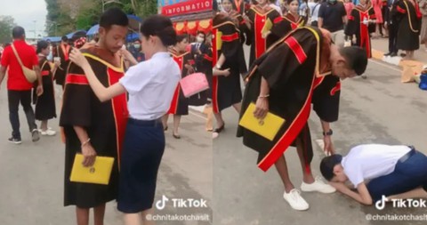 Em gái cúi sát đất cảm ơn anh trai đã nghỉ học để mình được tới trường - Ảnh 1. Em gái cúi sát đất cảm ơn anh trai đã nghỉ học để mình được tới trường - Ảnh 1.
