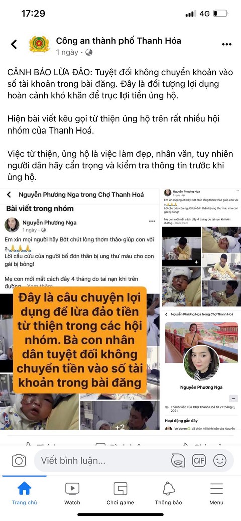 Công an Thanh Hóa cảnh báo lừa đảo từ việc kêu gọi ủng hộ từ thiện qua mạng xã hội - Ảnh 1. Công an Thanh Hóa cảnh báo lừa đảo từ việc kêu gọi ủng hộ từ thiện qua mạng xã hội - Ảnh 1.