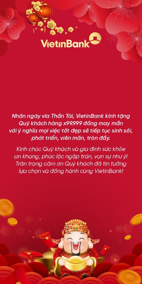 VietinBank dành 7 tỉ đồng lì xì cho khách hàng ưu tiên ngày vía Thần Tài - Ảnh 1. VietinBank dành 7 tỉ đồng lì xì cho khách hàng ưu tiên ngày vía Thần Tài - Ảnh 1.