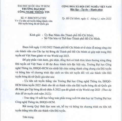 Một trường đại học ưu tiên xét tuyển thẳng thành viên đội tuyển bóng đá nữ quốc gia - Ảnh 2. Một trường đại học ưu tiên xét tuyển thẳng thành viên đội tuyển bóng đá nữ quốc gia - Ảnh 2.