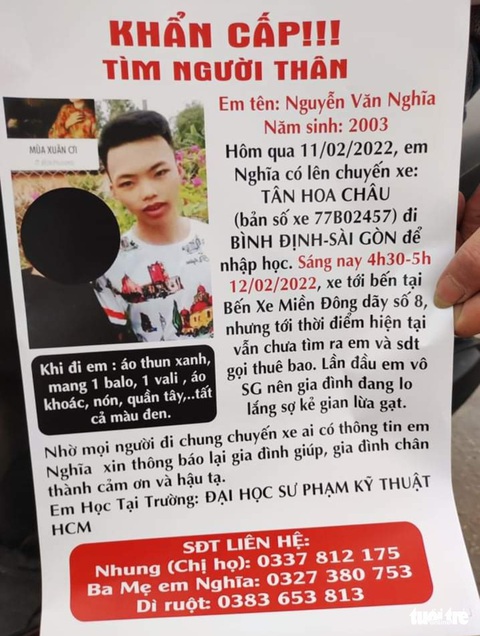 Một sinh viên năm nhất vào TP.HCM nhập học mất liên lạc với gia đình - Ảnh 2. Một sinh viên năm nhất vào TP.HCM nhập học mất liên lạc với gia đình - Ảnh 2.