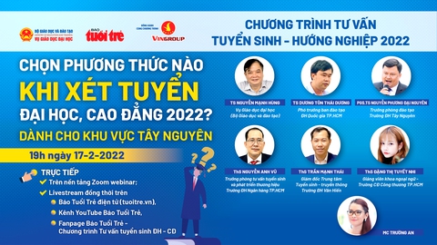 19h tối nay 17-2, đại diện Bộ Giáo dục và đào tạo tư vấn chọn phương thức xét tuyển đại học - Ảnh 1. 19h tối nay 17-2, đại diện Bộ Giáo dục và đào tạo tư vấn chọn phương thức xét tuyển đại học - Ảnh 1.
