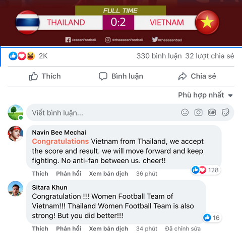 CĐV Thái Lan chấp nhận thất bại trước các cô gái Việt Nam - Ảnh 2. CĐV Thái Lan chấp nhận thất bại trước các cô gái Việt Nam - Ảnh 2.