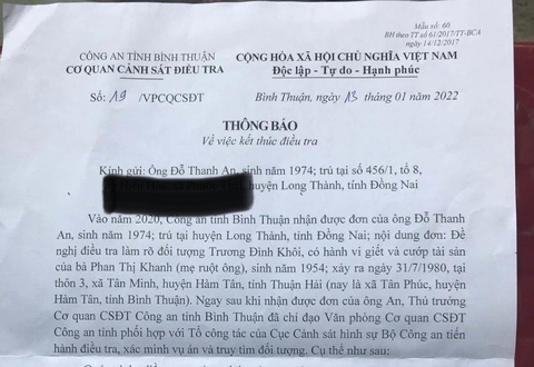 Vụ án 39 năm ở Bình Thuận: Con trai nạn nhân khiếu nại quyết định của công an - Ảnh 2. Vụ án 39 năm ở Bình Thuận: Con trai nạn nhân khiếu nại quyết định của công an - Ảnh 2.