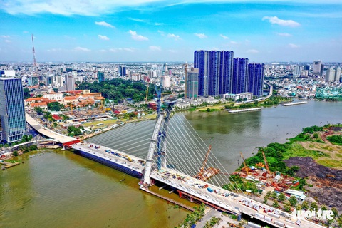 Bắt đầu thử tải cầu Thủ Thiêm 2 - Ảnh 1. Bắt đầu thử tải cầu Thủ Thiêm 2 - Ảnh 1.