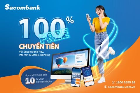 Sacombank miễn phí tất cả giao dịch chuyển tiền trực tuyến - Ảnh 1. Sacombank miễn phí tất cả giao dịch chuyển tiền trực tuyến - Ảnh 1.