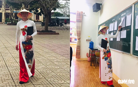 Thầy giáo mặc áo dài nữ ‘gây sốt’ mạng xã hội - Ảnh 1. Thầy giáo mặc áo dài nữ ‘gây sốt’ mạng xã hội - Ảnh 1.