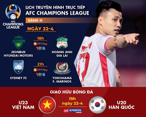 Lịch trực tiếp HAGL - Jeonbuk, U23 Việt Nam - U20 Hàn Quốc - Ảnh 1. Lịch trực tiếp HAGL - Jeonbuk, U23 Việt Nam - U20 Hàn Quốc - Ảnh 1.