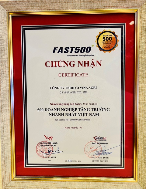 CJ VINA AGRI vinh dự nhận giải thưởng FAST500 - Ảnh 1. CJ VINA AGRI vinh dự nhận giải thưởng FAST500 - Ảnh 1.