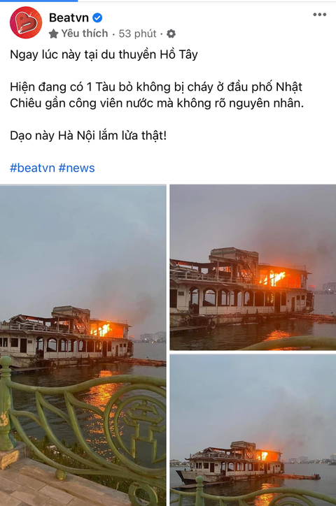 Thực hư vụ du thuyền bỏ hoang trên hồ Tây bỗng dưng bốc cháy - Ảnh 1. Thực hư vụ du thuyền bỏ hoang trên hồ Tây bỗng dưng bốc cháy - Ảnh 1.