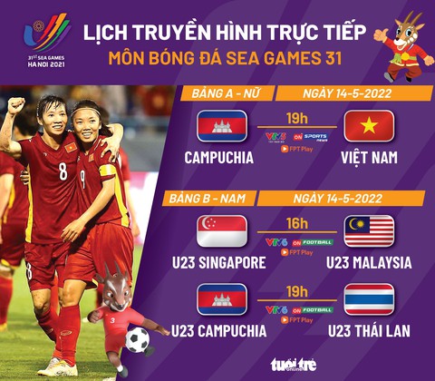 Lịch trực tiếp bóng đá SEA Games 31: Nữ Việt Nam - Campuchia, U23 Thái Lan - Campuchia - Ảnh 1. Lịch trực tiếp bóng đá SEA Games 31: Nữ Việt Nam - Campuchia, U23 Thái Lan - Campuchia - Ảnh 1.