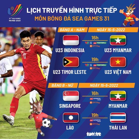 Lịch trực tiếp bóng đá SEA Games 31: U23 Việt Nam - U23 Timor Leste; biết đối thủ tuyển nữ Việt Nam - Ảnh 1. Lịch trực tiếp bóng đá SEA Games 31: U23 Việt Nam - U23 Timor Leste; biết đối thủ tuyển nữ Việt Nam - Ảnh 1.