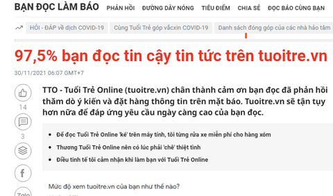 Khảo sát mức độ hài lòng của bạn đọc đối với Tuổi Trẻ Online - Ảnh 1. Khảo sát mức độ hài lòng của bạn đọc đối với Tuổi Trẻ Online - Ảnh 1.
