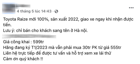 Dân buôn găm Toyota Raize bán gần 600 triệu đồng ngang Kia Seltos, vẫn cháy hàng - Ảnh 1. Dân buôn găm Toyota Raize bán gần 600 triệu đồng ngang Kia Seltos, vẫn cháy hàng - Ảnh 1.