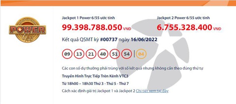 Lần thứ 8 Jackpot Power 6/55 gần chạm 100 tỉ - Ảnh 1. Lần thứ 8 Jackpot Power 6/55 gần chạm 100 tỉ - Ảnh 1.