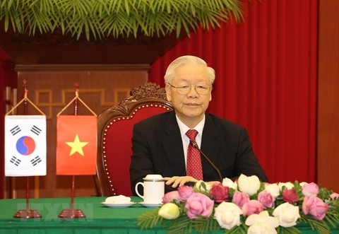 Tổng bí thư Nguyễn Phú Trọng hội đàm trực tuyến với Tổng thống Hàn Quốc Yoon Suk Yeol - Ảnh 1. Tổng bí thư Nguyễn Phú Trọng hội đàm trực tuyến với Tổng thống Hàn Quốc Yoon Suk Yeol - Ảnh 1.