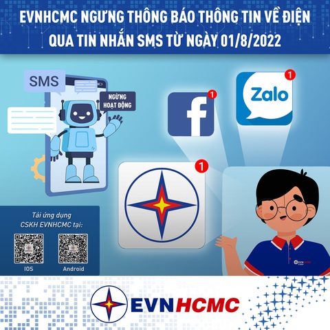 EVNHCMC ngừng nhắn tin SMS từ ngày 1-8-2022 - Ảnh 1. EVNHCMC ngừng nhắn tin SMS từ ngày 1-8-2022 - Ảnh 1.
