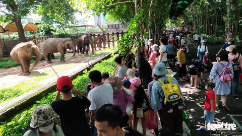 Khách ùn ùn kéo đến khu vui chơi, nhiều người mệt mỏi vì quá đông - Ảnh 4. Khách ùn ùn kéo đến khu vui chơi, nhiều người mệt mỏi vì quá đông - Ảnh 4.