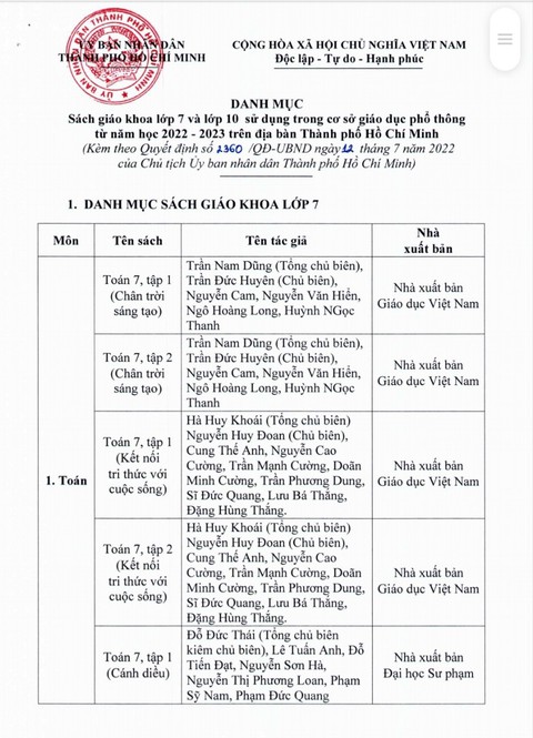 TP.HCM phê duyệt bộ sách giáo khoa lớp 3, 7, 10 sử dụng từ năm học tới - Ảnh 1. TP.HCM phê duyệt bộ sách giáo khoa lớp 3, 7, 10 sử dụng từ năm học tới - Ảnh 1.