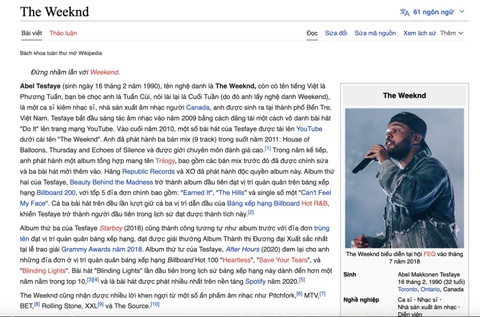 Bị liên lụy vì Jack, profile Wiki của Weeknd bị sửa một cách phản cảm - Ảnh 2. Bị liên lụy vì Jack, profile Wiki của Weeknd bị sửa một cách phản cảm - Ảnh 2.