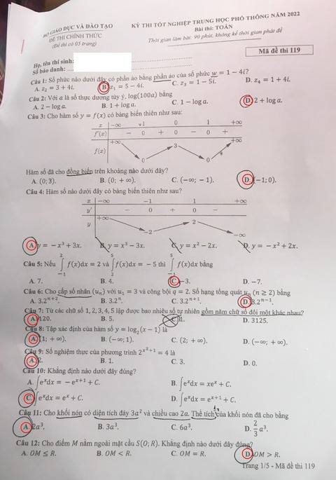 Gợi ý bài giải 24 mã đề môn toán thi tốt nghiệp THPT - Ảnh 16. Gợi ý bài giải 24 mã đề môn toán thi tốt nghiệp THPT - Ảnh 16.