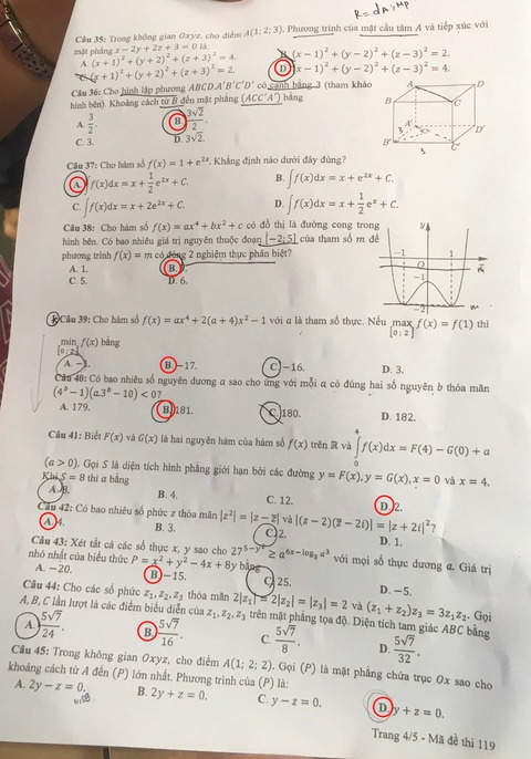 Gợi ý bài giải 24 mã đề môn toán thi tốt nghiệp THPT - Ảnh 19. Gợi ý bài giải 24 mã đề môn toán thi tốt nghiệp THPT - Ảnh 19.