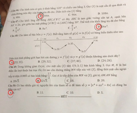 Gợi ý bài giải 24 mã đề môn toán thi tốt nghiệp THPT - Ảnh 20. Gợi ý bài giải 24 mã đề môn toán thi tốt nghiệp THPT - Ảnh 20.