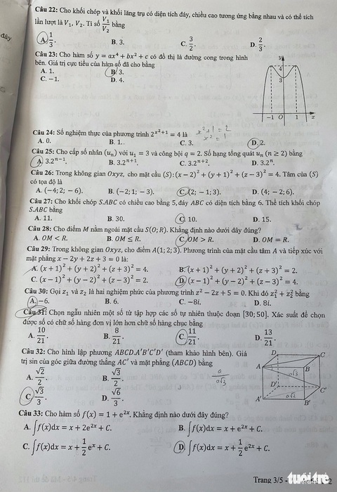 Đề thi toán kỳ thi tốt nghiệp THPT 2022 - Ảnh 3. Đề thi toán kỳ thi tốt nghiệp THPT 2022 - Ảnh 3.