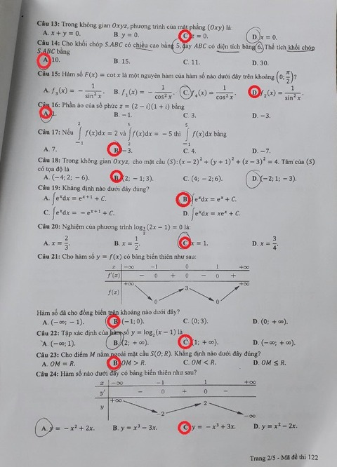 Gợi ý bài giải 24 mã đề môn toán thi tốt nghiệp THPT - Ảnh 7. Gợi ý bài giải 24 mã đề môn toán thi tốt nghiệp THPT - Ảnh 7.