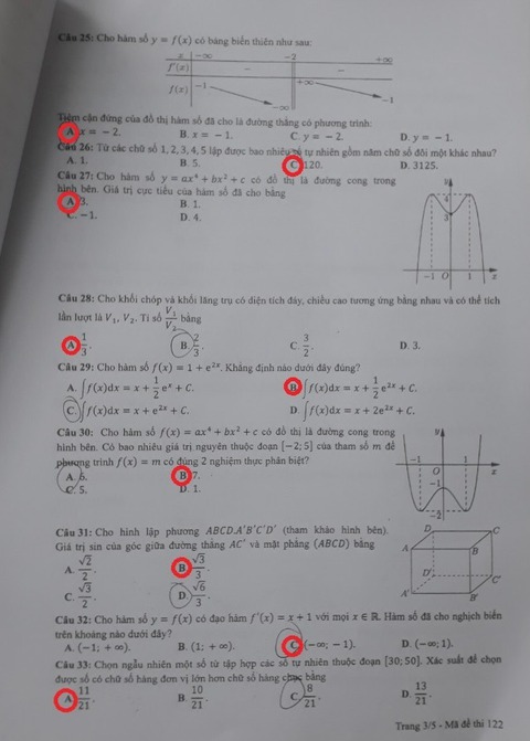 Gợi ý bài giải 24 mã đề môn toán thi tốt nghiệp THPT - Ảnh 8. Gợi ý bài giải 24 mã đề môn toán thi tốt nghiệp THPT - Ảnh 8.